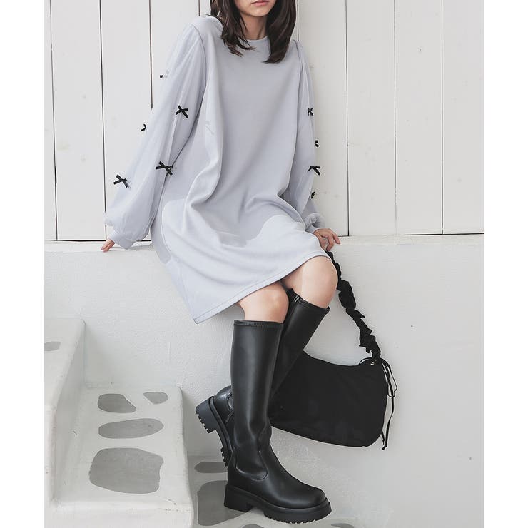 グレー | ワンピース 長袖 ミニ丈 | Honeys