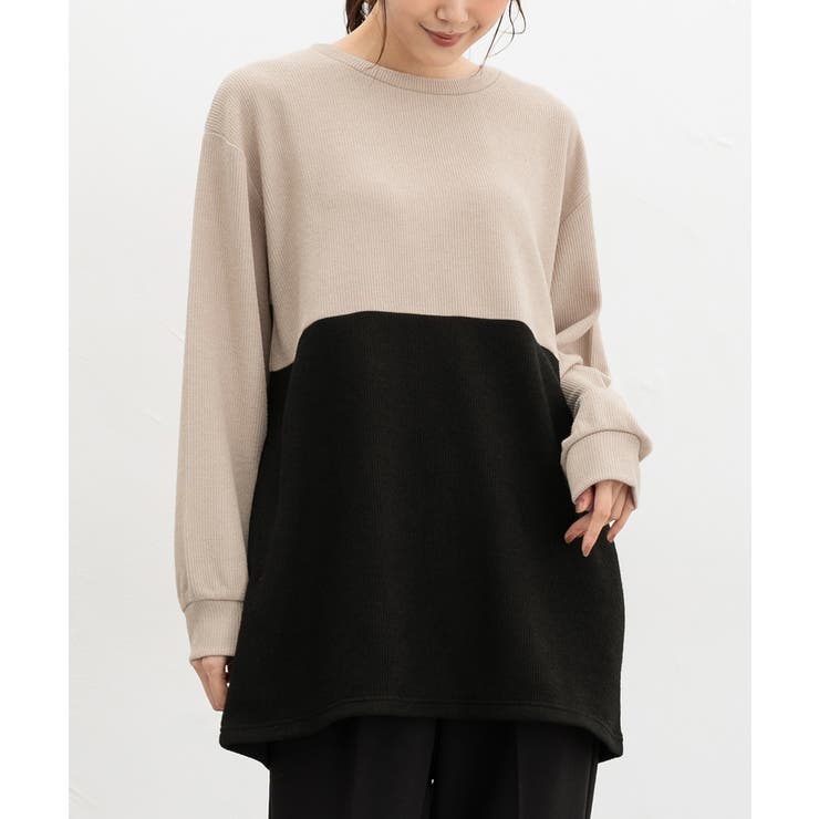 ベージュ×クロ | トップス カットソー 長袖 | Honeys