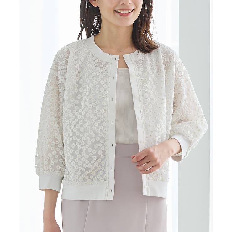 アイボリー | トップス カーディガン フラワー刺繍 | Honeys
