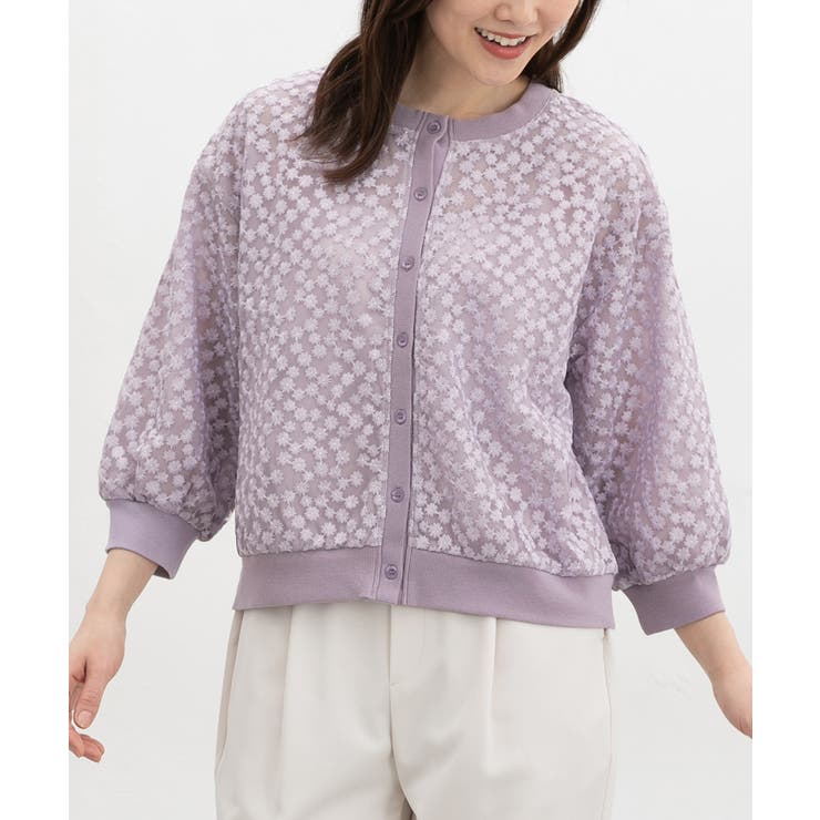 ラベンダー | トップス カーディガン フラワー刺繍 | Honeys