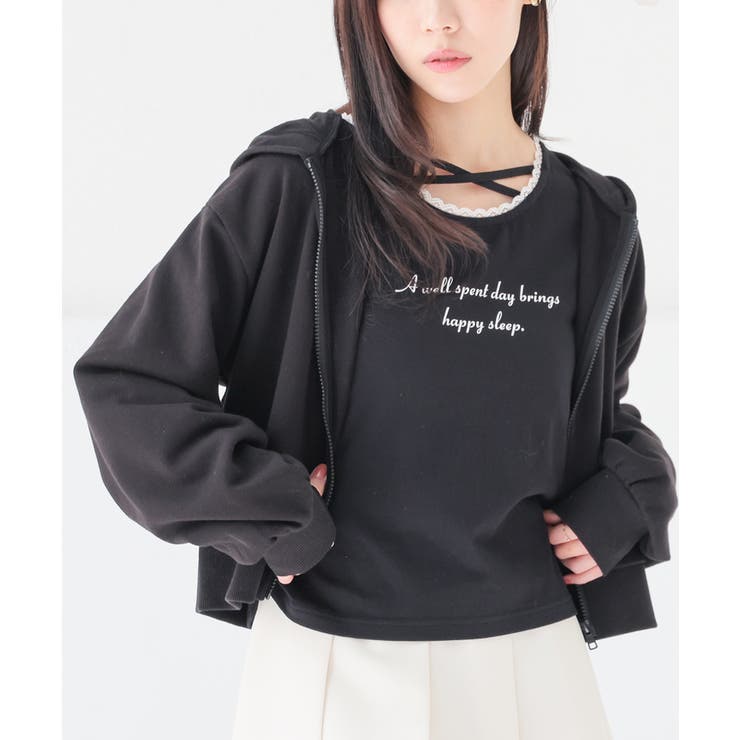 ブラック | トップス パーカー ジップパーカー | Honeys