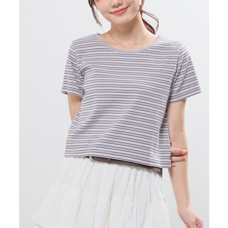 グレーボーダー | トップス カットソー 半袖 | Honeys