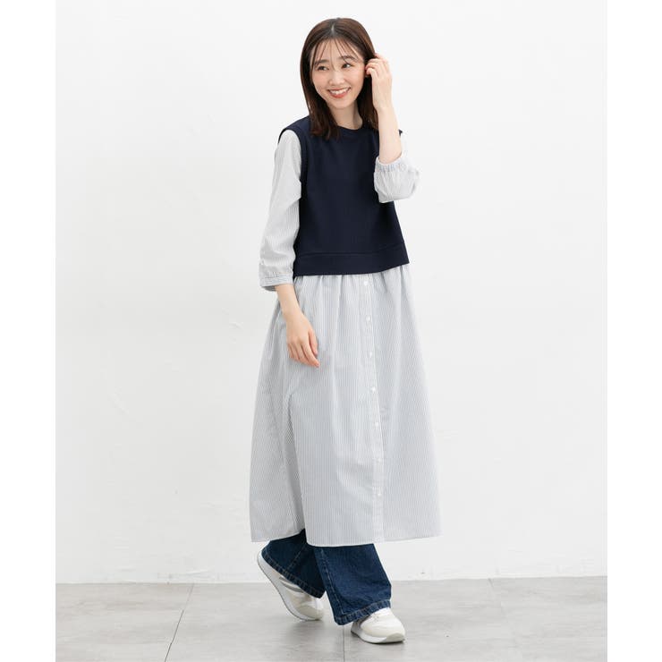 ワンピース ロング丈 レイヤード風ワンピース | Honeys | 詳細画像4 