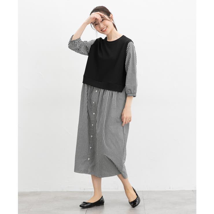 ワンピース ロング丈 レイヤード風ワンピース | Honeys | 詳細画像6 