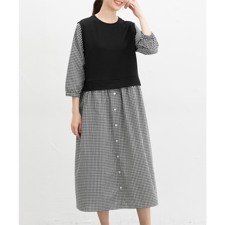 ワンピース ロング丈 レイヤード風ワンピース | Honeys | 詳細画像7 