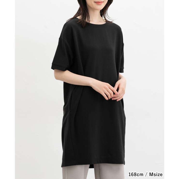 黒の半袖ひざ丈ワンピース ワンピース 半袖 ひざ丈[品番：HNSW0011124]｜Honeys（ハニーズ