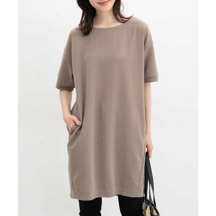 ９号半袖 ひざ丈ワンピース DKNY』半袖 ひざ丈ワンピース（S）リボン付き ラウンドネック