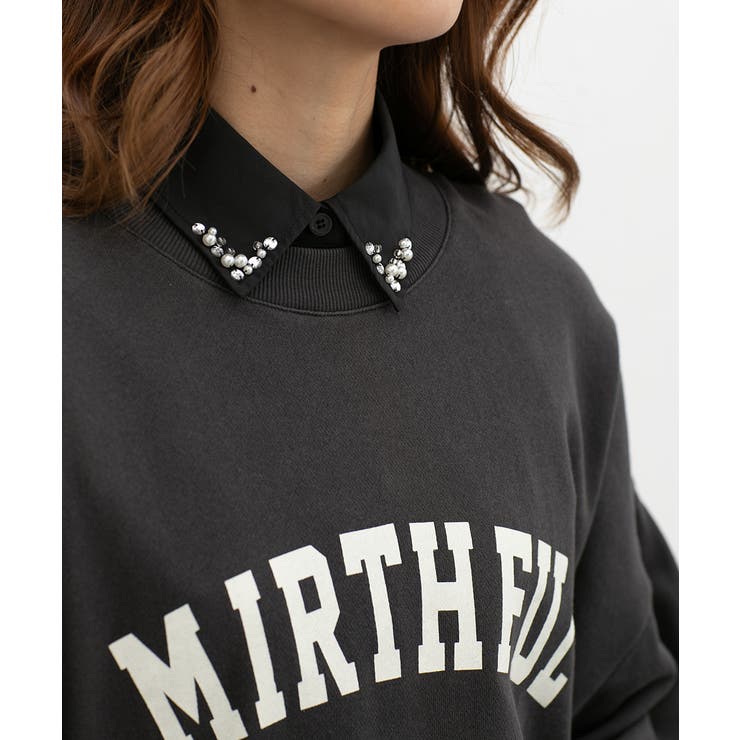 ブラック | 付け衿 パールビジュー レギュラーカラー | Honeys