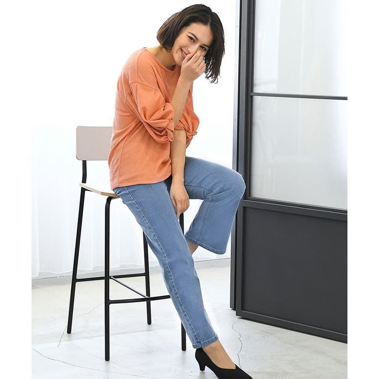 デニム・ジーパン GOLDEN  Woman Jeans Blue セール】 BIT BLUE:タックコクーンテーパードパンツ （デニム