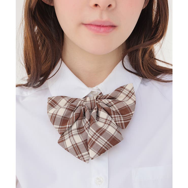 ベージュ×チャ | リボン チェック柄 制服リボン | Honeys