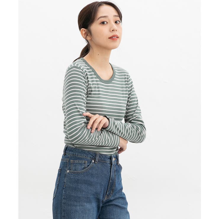 グリーンボーダー | トップス カットソー 長袖 | Honeys