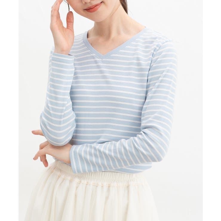 サックス×オフ | トップス カットソー 長袖 | Honeys