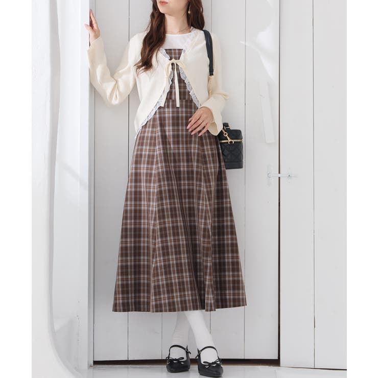 チャチェック | ワンピース ノースリーブ ロング丈 | Honeys