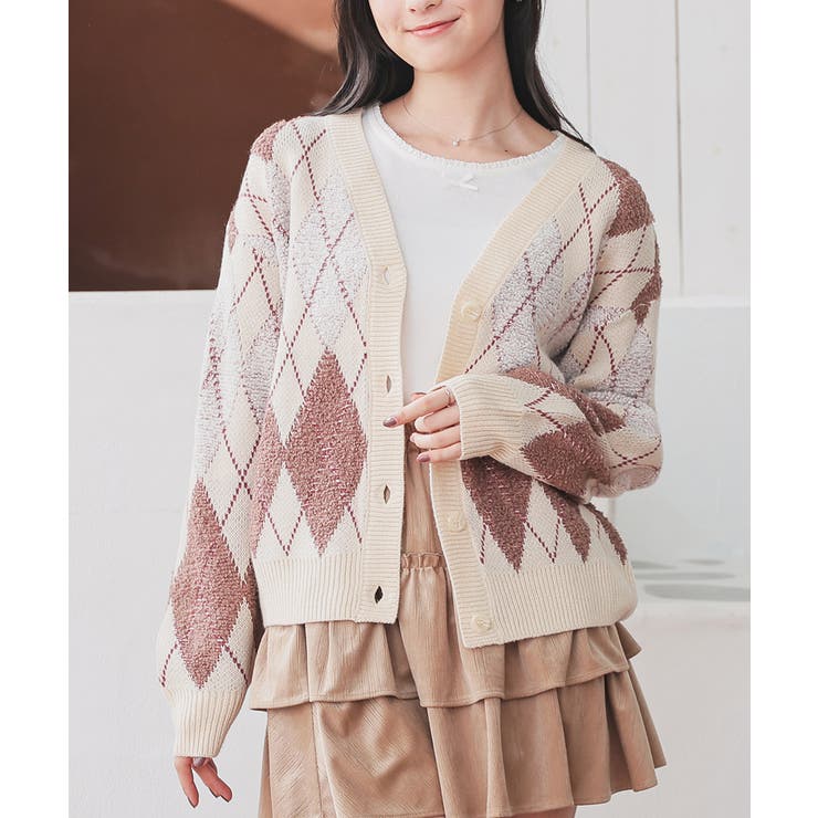 ベージュ×アカ | トップス カーディガン 長袖 | Honeys