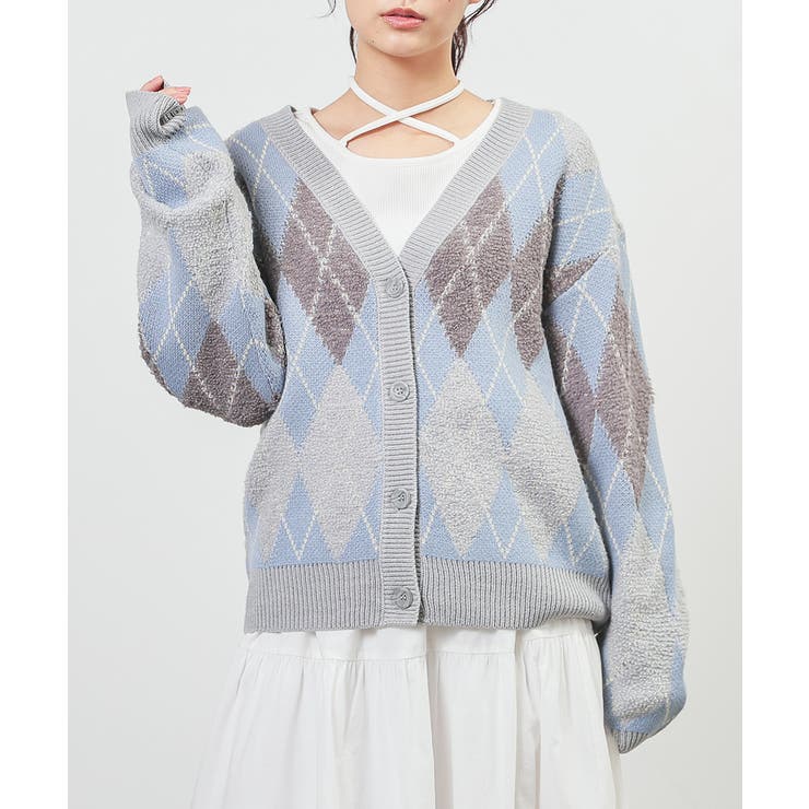 ブルー×グレー | トップス カーディガン 長袖 | Honeys