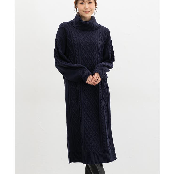 ネイビー | ワンピース 長袖 ロング丈 | Honeys