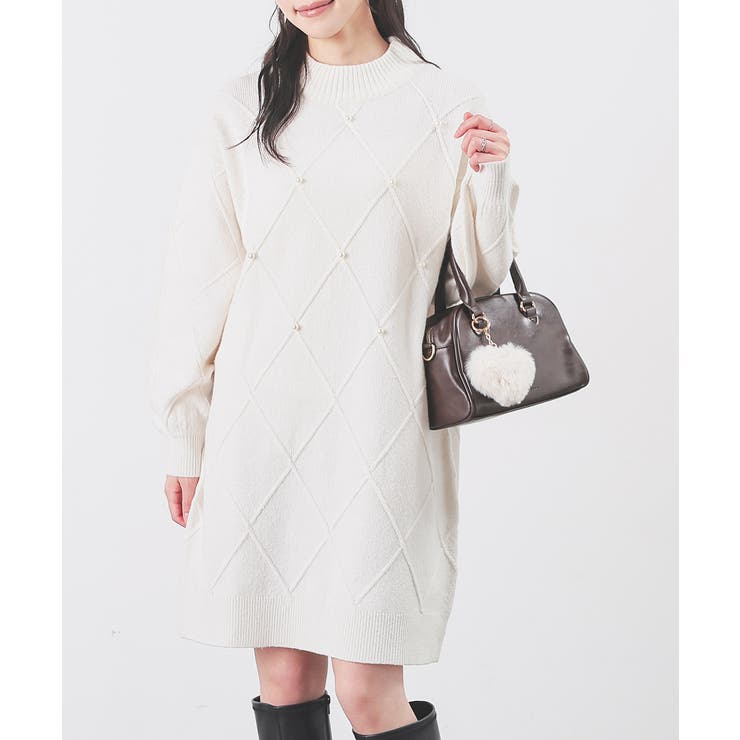 アイボリー | ワンピース 長袖 ミニ丈 | Honeys