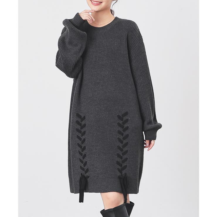 杢チャコール | ワンピース 長袖 ミニ丈 | Honeys