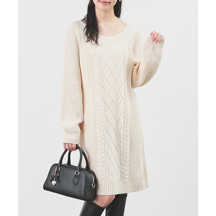 アイボリー | ワンピース 長袖 ミニ丈 | Honeys