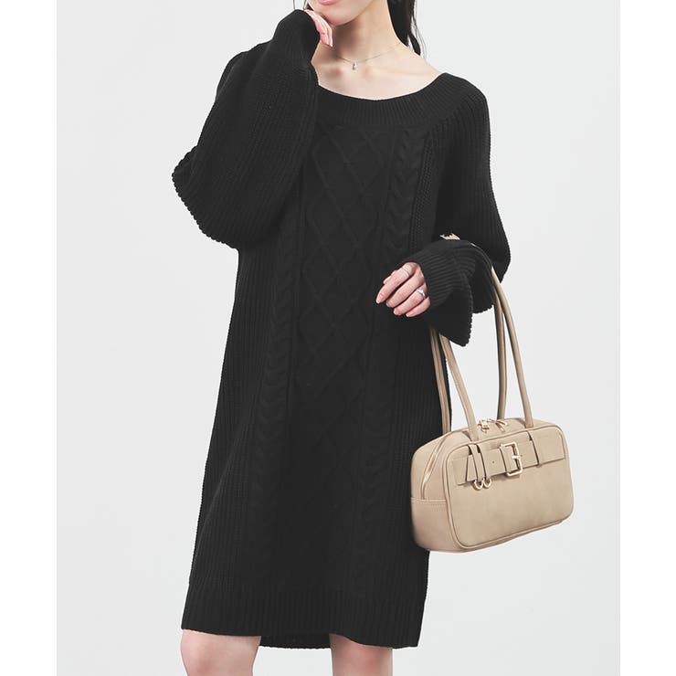 ブラック | ワンピース 長袖 ミニ丈 | Honeys