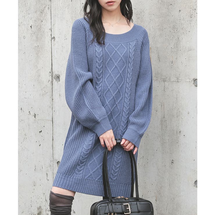 スモーキーブルー | ワンピース 長袖 ミニ丈 | Honeys