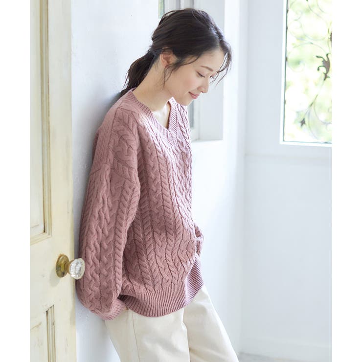 【ハニーズ】ケーブル編Ｖネック | Honeys | 詳細画像10 