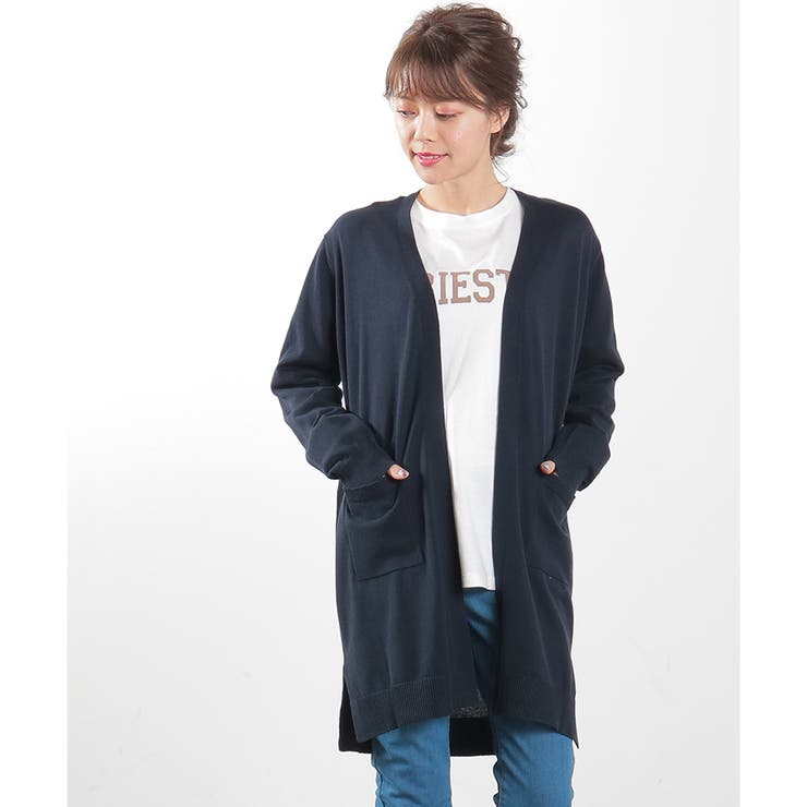 ネイビー | 【ハニーズ】トップス カーディガン ロング丈 | Honeys