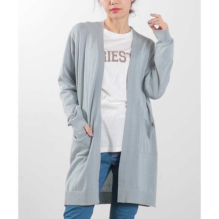 サックス | 【ハニーズ】トップス カーディガン ロング丈 | Honeys