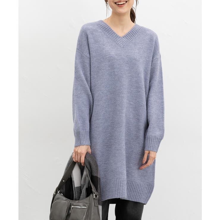 杢ブルー | ワンピース 長袖 ひざ丈 | Honeys