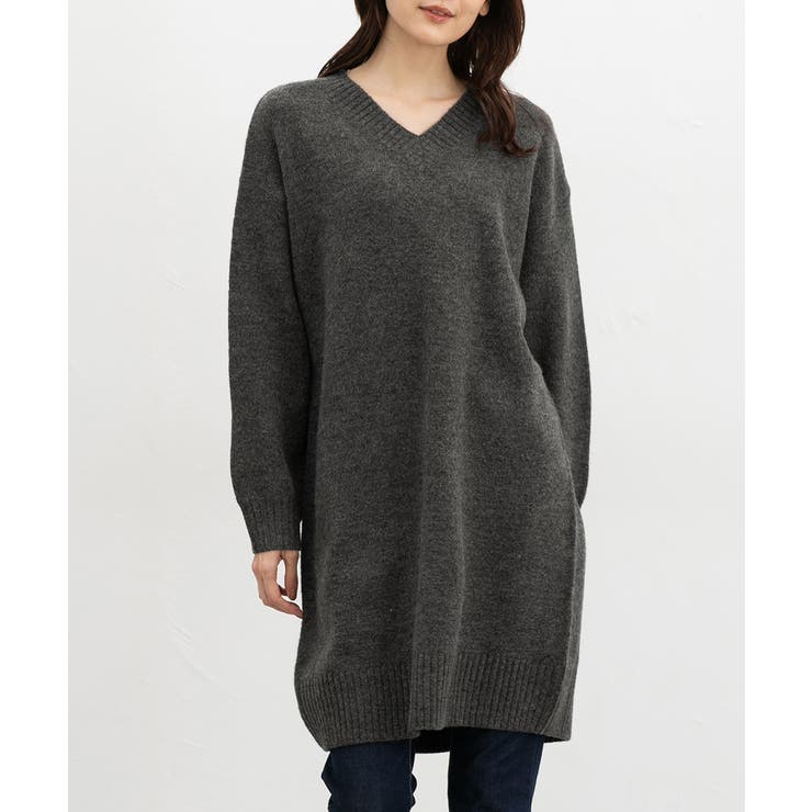 杢チャコール | ワンピース 長袖 ひざ丈 | Honeys