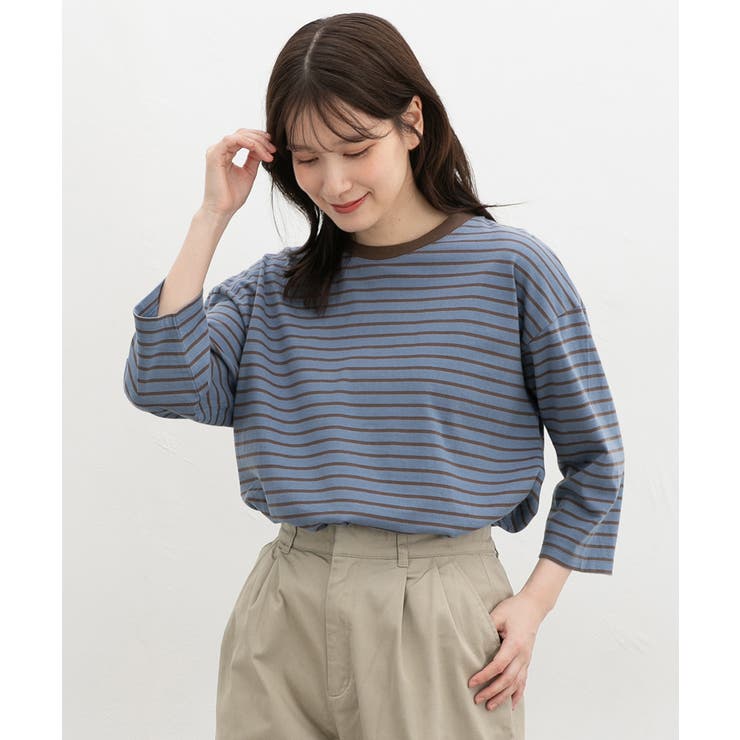ブルーボーダー | トップス Tシャツ ７分袖Tシャツ | Honeys