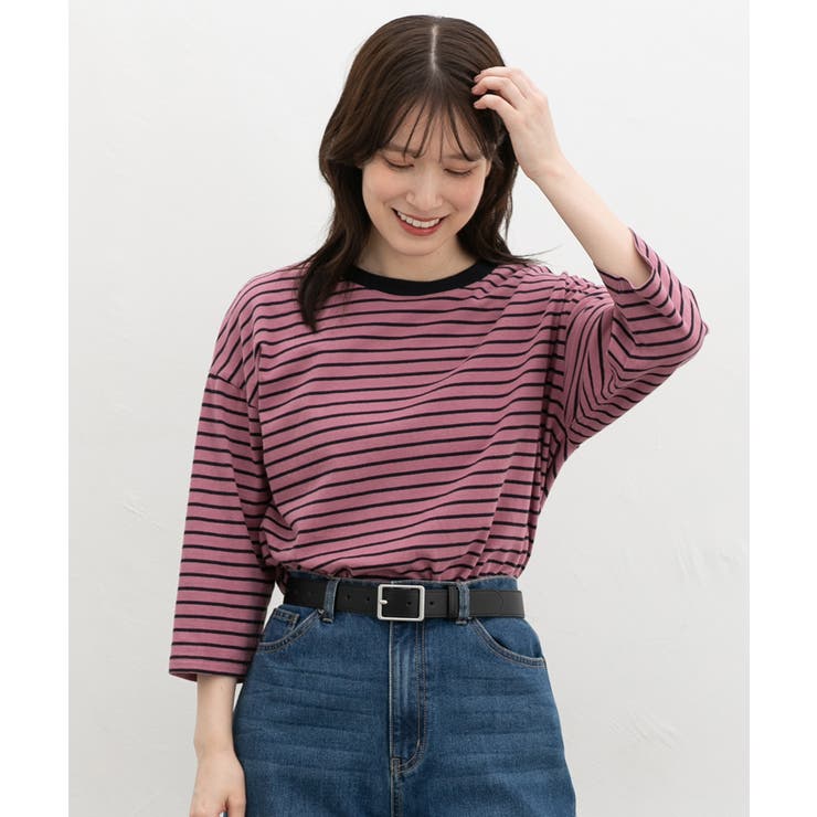 ピンクボーダー | トップス Tシャツ ７分袖Tシャツ | Honeys
