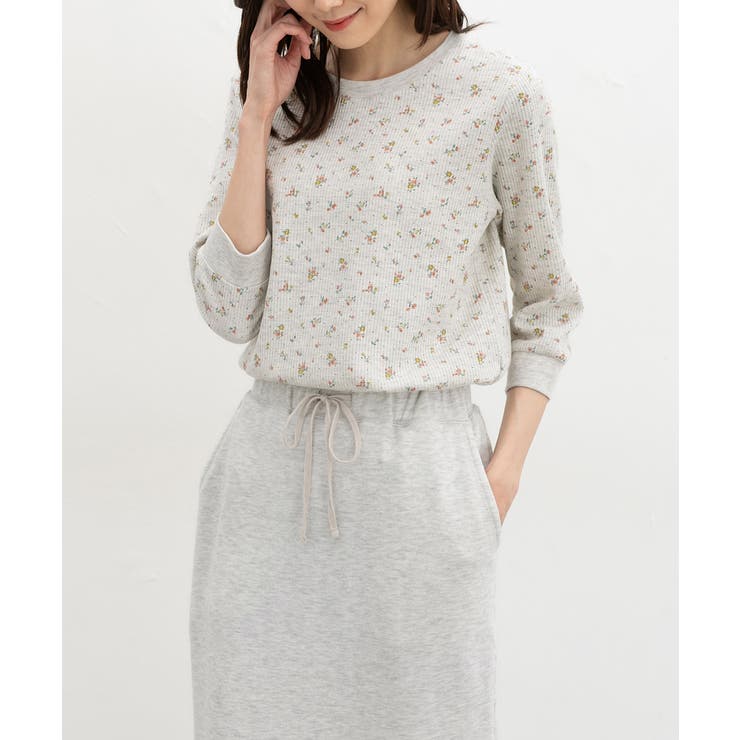 オートミール花柄 | トップス Tシャツ ７分袖Tシャツ | Honeys
