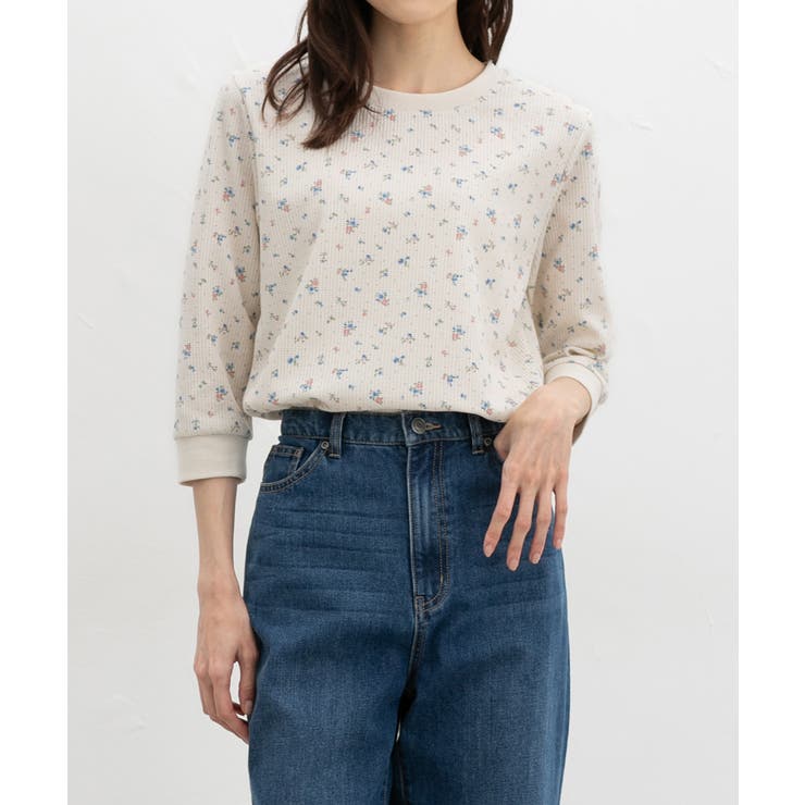 アイボリー花柄 | トップス Tシャツ ７分袖Tシャツ | Honeys