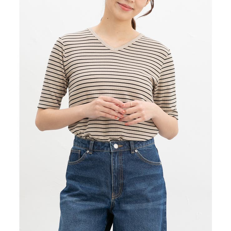 ベージュ×クロ | 【ハニーズ】トップス Tシャツ 半袖Tシャツ | Honeys