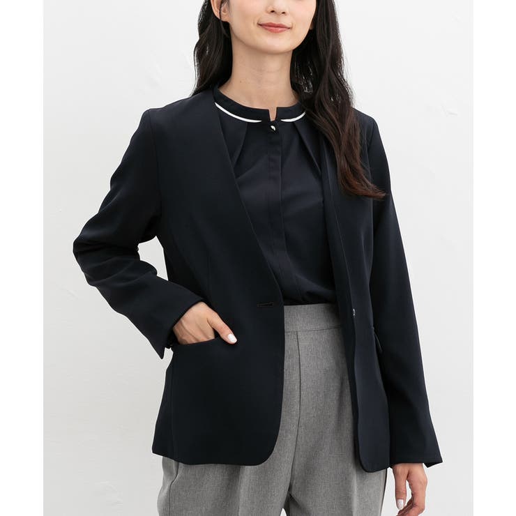 ネイビー | アウター ジャケット ノーカラージャケット | Honeys