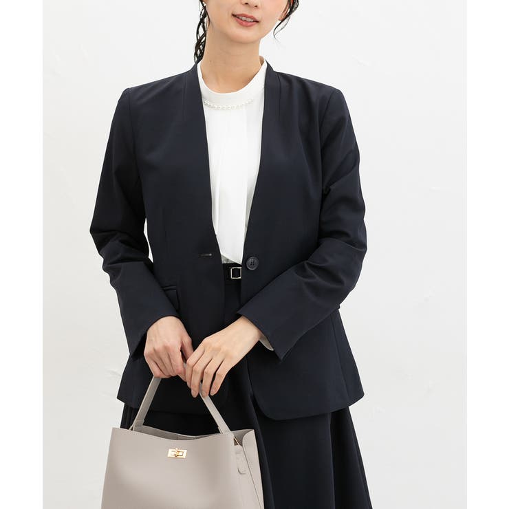 ネイビー | アウター ジャケット カラーレスジャケット | Honeys