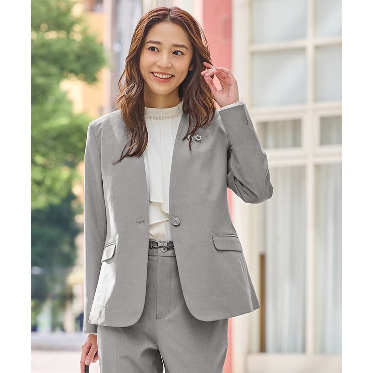 ライト杢グレー | アウター ジャケット カラーレスジャケット | Honeys