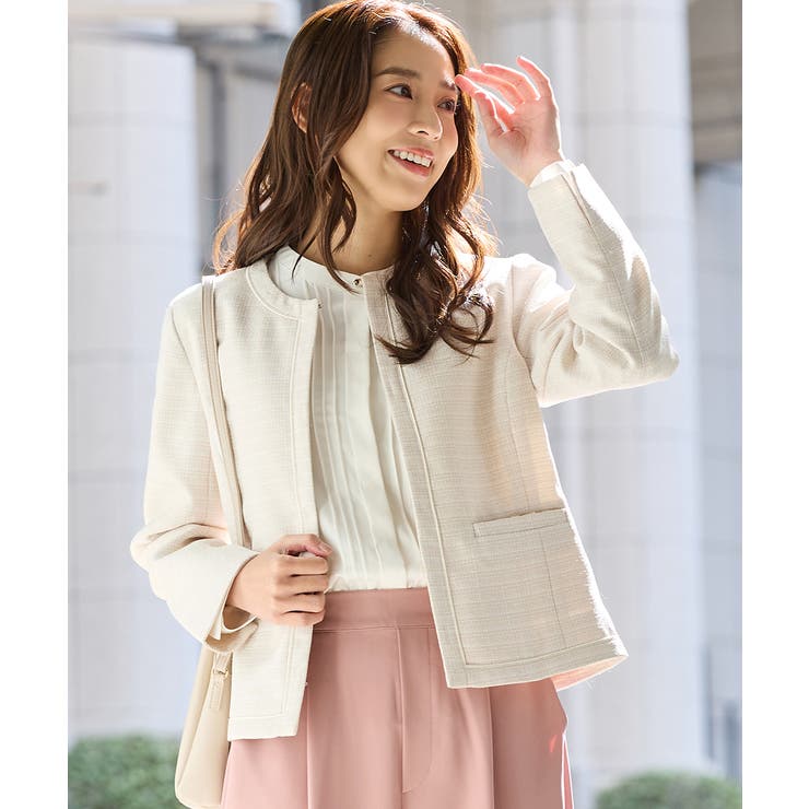 ベージュＭｉｘ | アウター ノーカラージャケット 大きいサイズ | Honeys