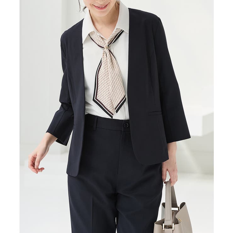 ネイビー | アウター ジャケット ノーカラー | Honeys