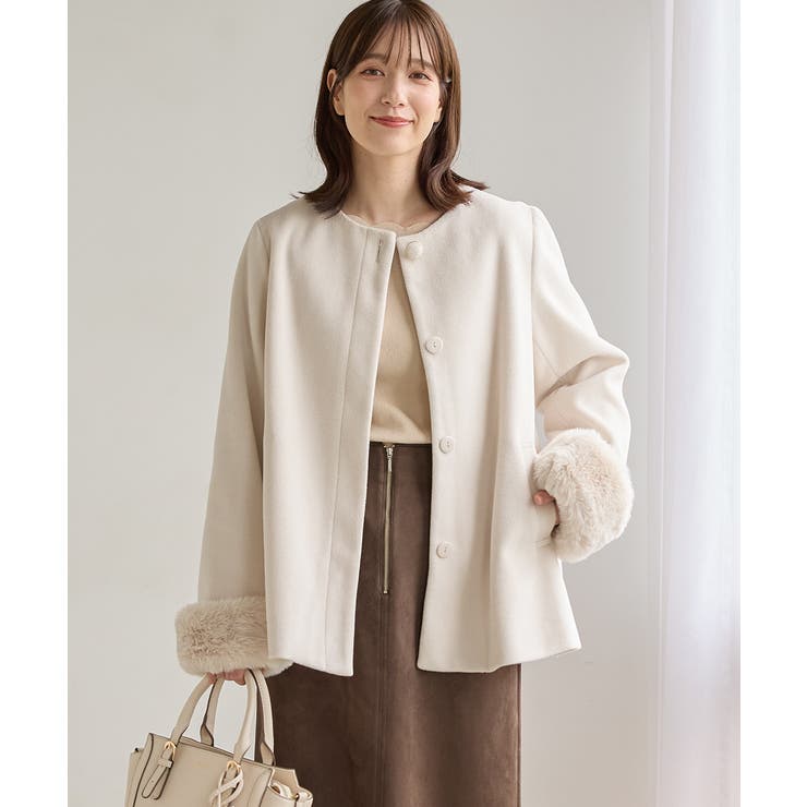 アイボリー | アウター コート ノーカラーコート | Honeys