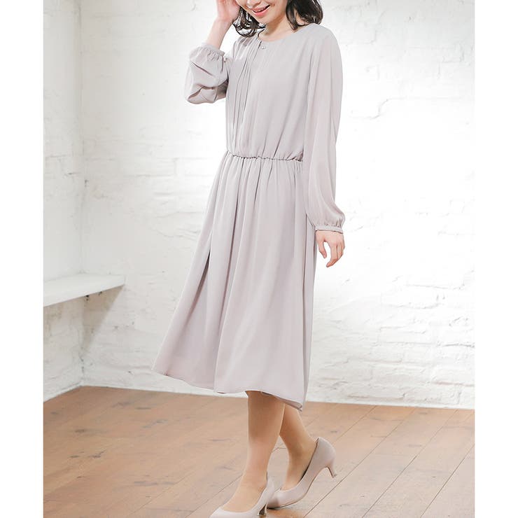 グレー | 【ハニーズ】ワンピース 長袖 ミモレ丈 | Honeys