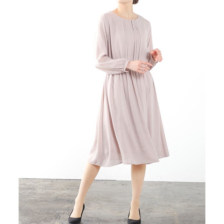 ピンクベージュ | 【ハニーズ】ワンピース 長袖 ミモレ丈 | Honeys