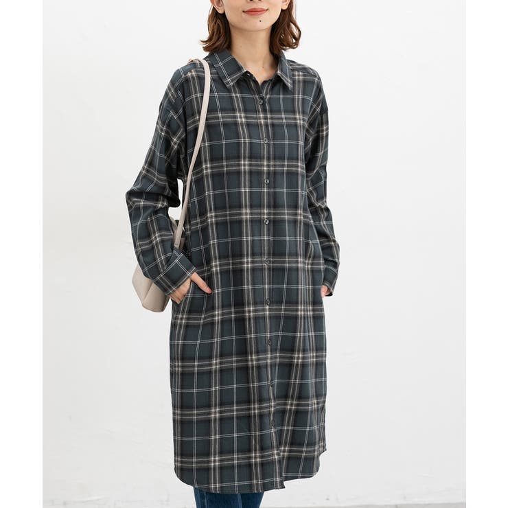 グリーンチェック | ワンピース シャツワンピース 長袖 | Honeys