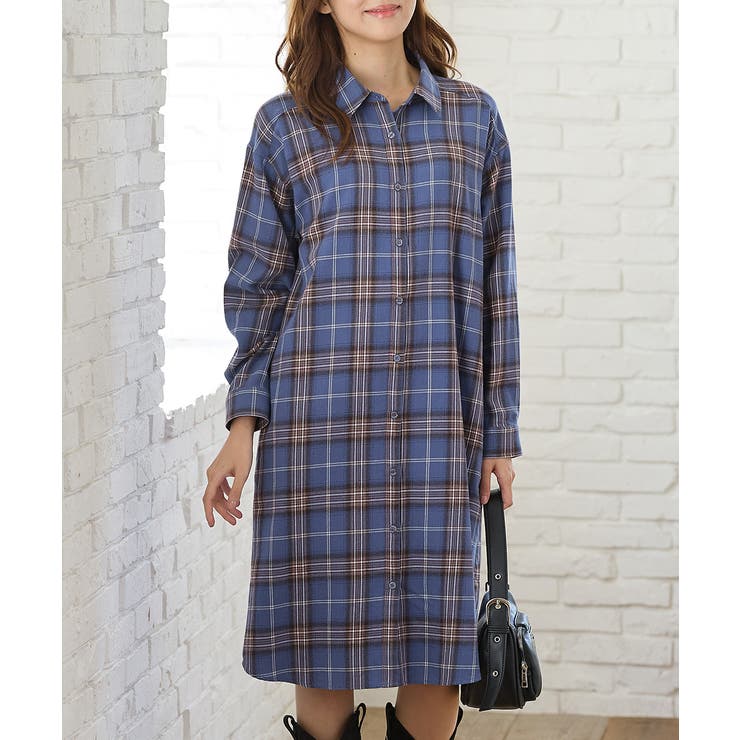 ブルーチェック | ワンピース シャツワンピース 長袖 | Honeys