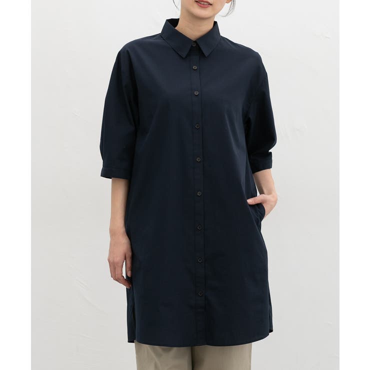 ネイビー | ワンピース シャツワンピース ロング丈 | Honeys