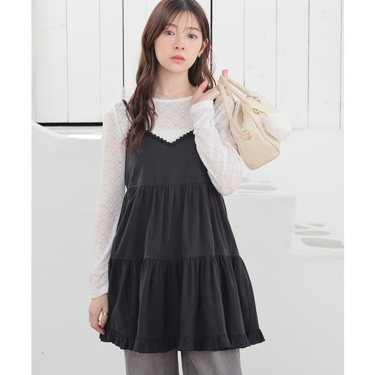 ブラック | ワンピース ノースリーブ ミニ丈 | Honeys