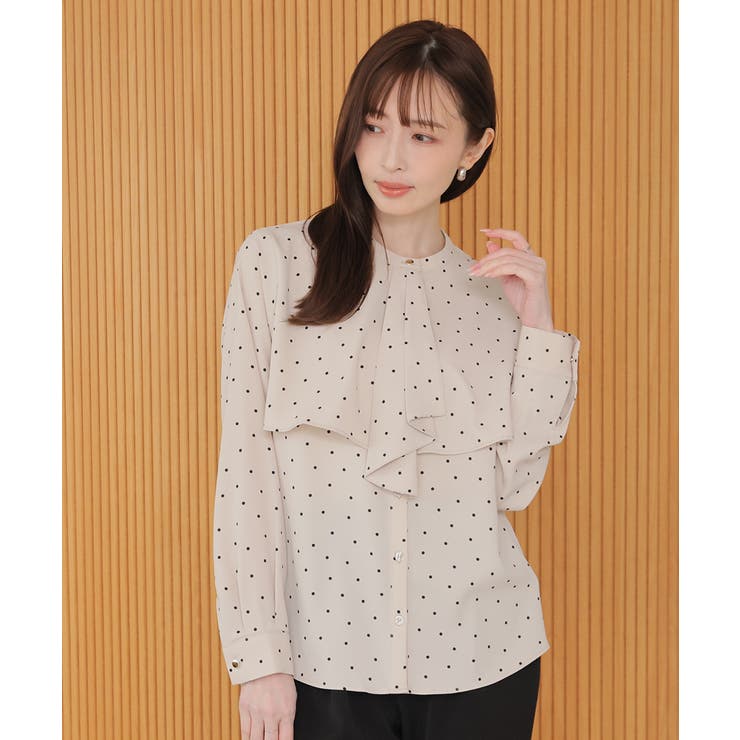 ベージュ水玉 | トップス ブラウス 長袖 | Honeys