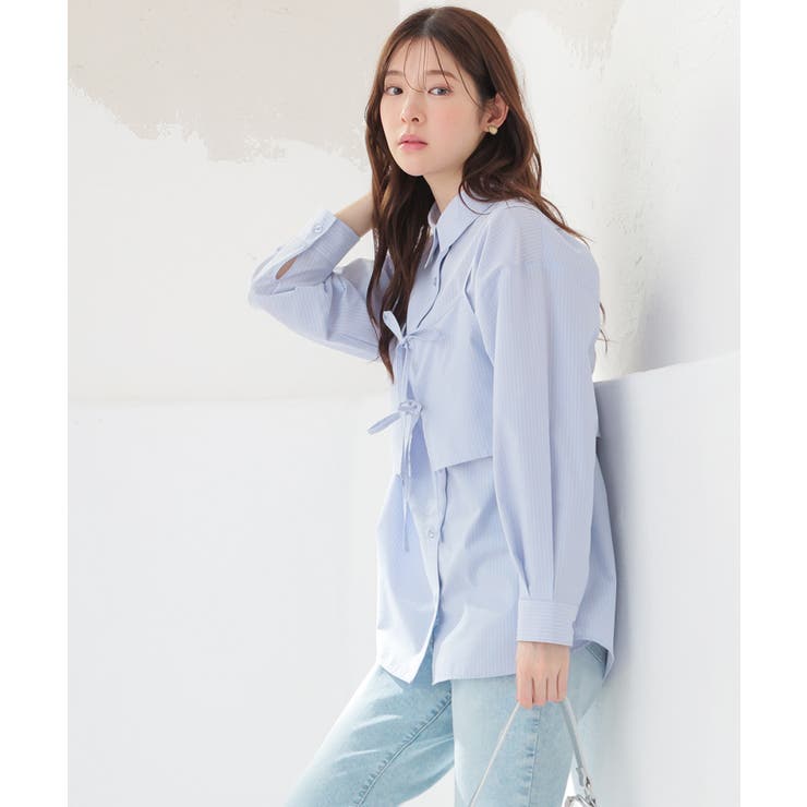 ブルー×オフ | トップス シャツ 長袖 | Honeys