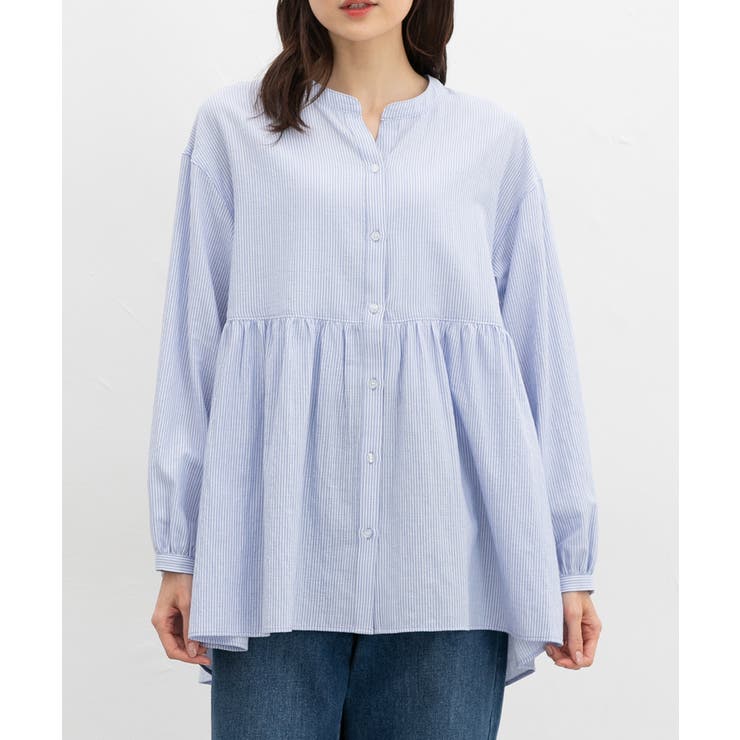 ブルー×オフ | トップス ブラウス 長袖 | Honeys